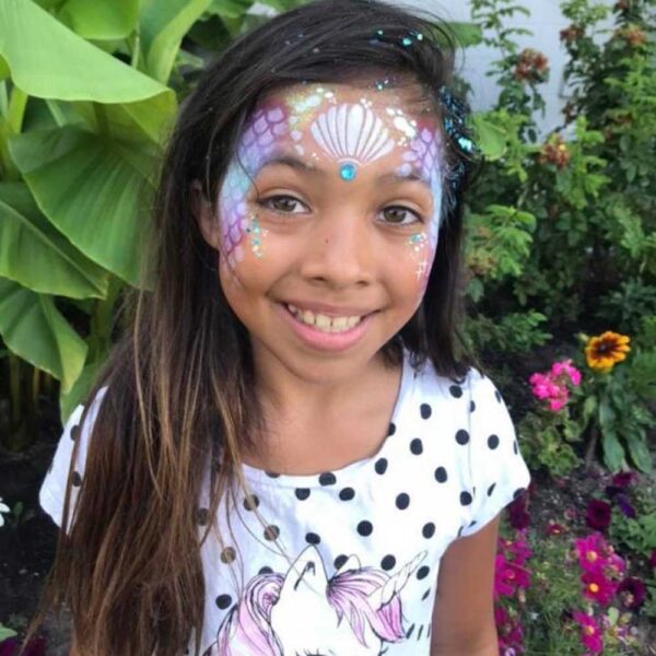 girl with face painting and dark hair