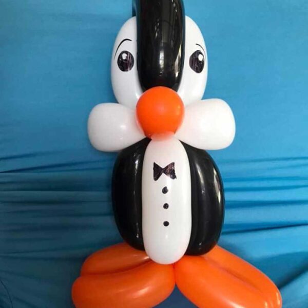 balloon twisting penguin with orange nose and feet